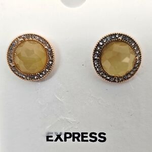 Express Delicate Post Earring Yellow Green w Faux Diamond Crystals & Gold Base